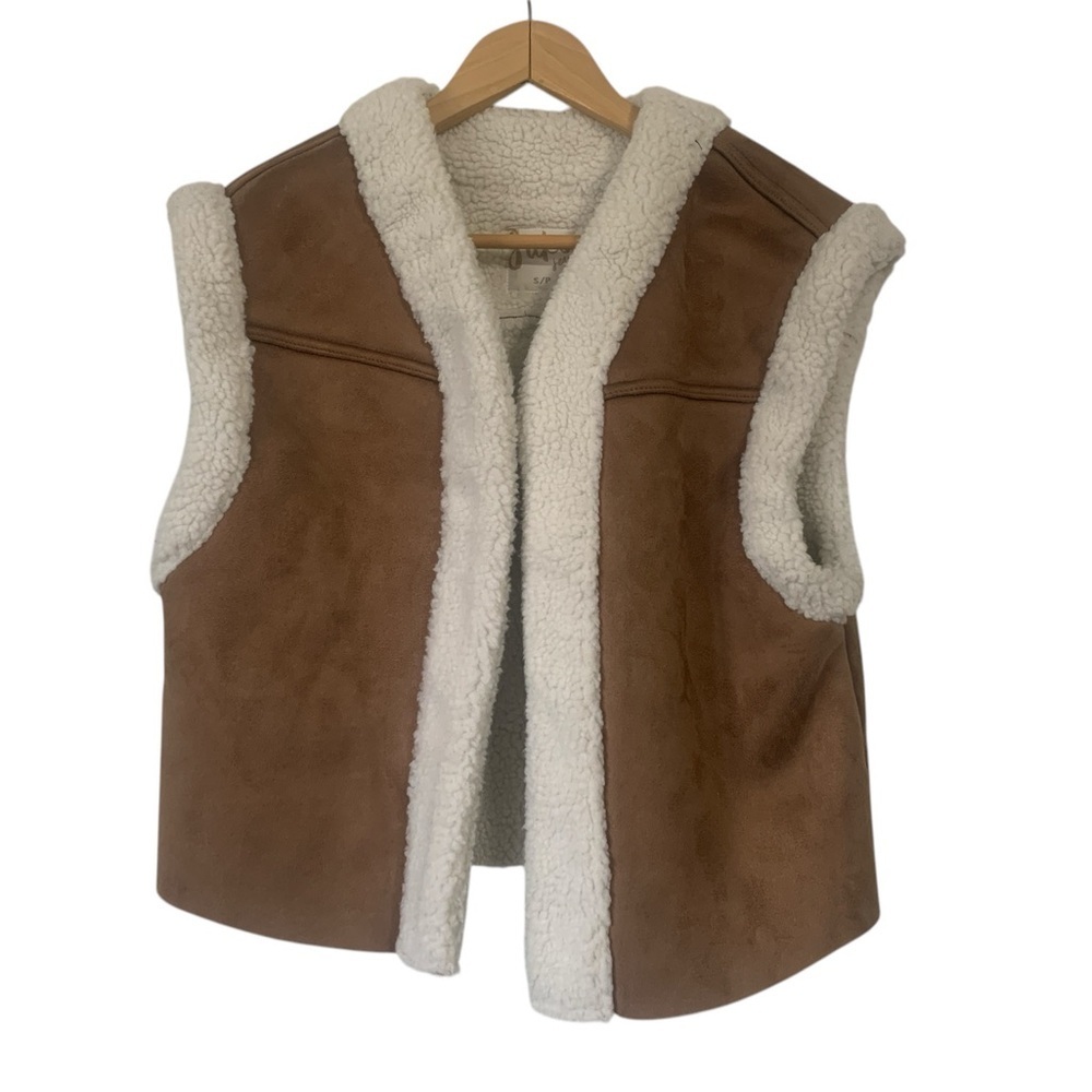 Brown and Cream Suede Shearling Suko Jeans Vest Woman S